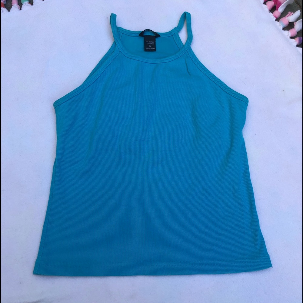 Teal Ribbed Halter Tank Top